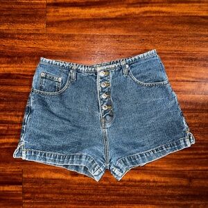 Vintage Route 66 Blue Jean Shorts with Button Detail